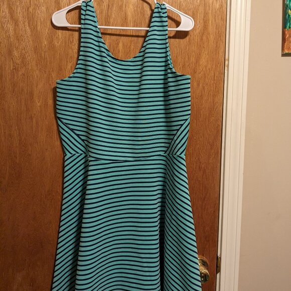 Decree Dresses & Skirts - Decree Turquoise and Navy Striped Sleeveless A-Line Dress